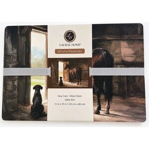 Laural Home Horse Dog Placemats Set of 4 Faux Leather Vinyl Foam Backed 13x19"
